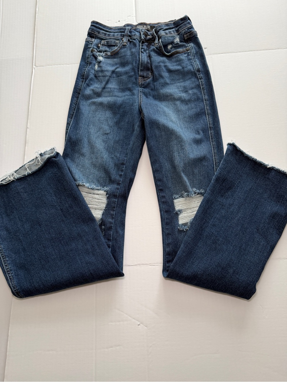 Judy Blue Distressed Dark Blue Straight Leg Jeans